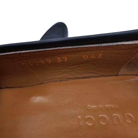 Gucci Jordaan Horsebit Slip On Flat Loafer Black Leather Gold Size 37 US 7 - Picture 10 of 12